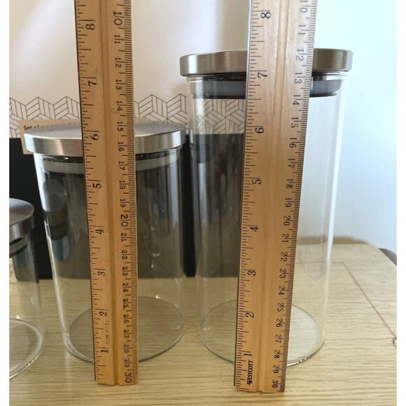 Short Stories Set of 3 Glass Canisters with Stainless Steel Lids Dishwasher Safe - Picture 6 of 11